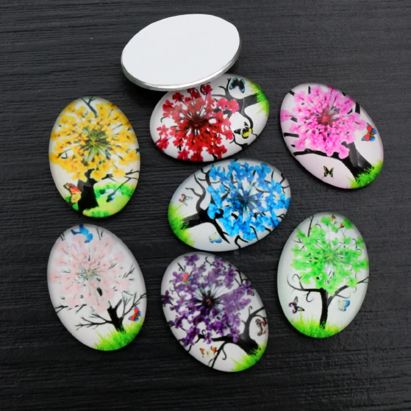 

10pcs 18x25mm New Fashion Mixed Handmade Natural Dried Flowers Glass Cabochons Fit 18*25mm Earrings Bracelet Cameo Supplies