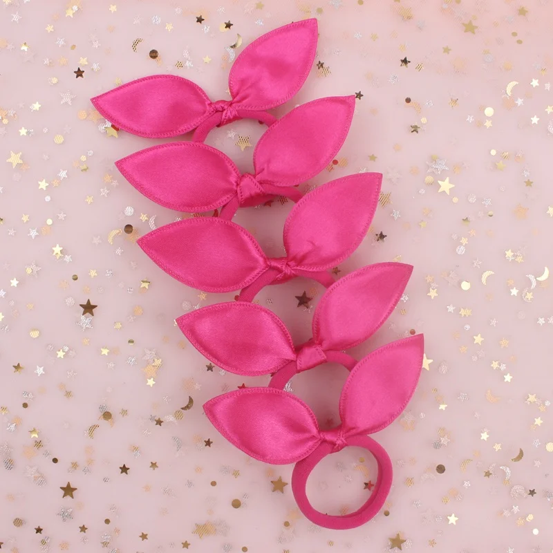 rose red Новые модные женские эластичные резинки для волос из гладкой ткани с кроличьими ушками, конский хвост, аксессуары для волос для девочек, 10 шт - Цвет: rose red