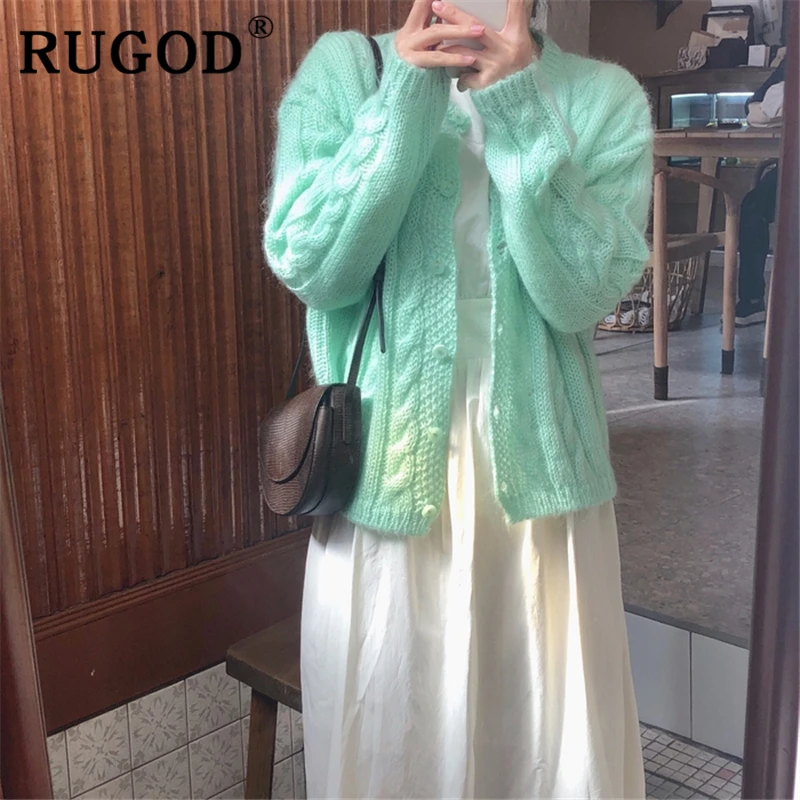 RUGOD, элегантные одноцветные витые женские модные однобортные свитера с v-образным вырезом auturm, корейское шикарное повседневное пальто
