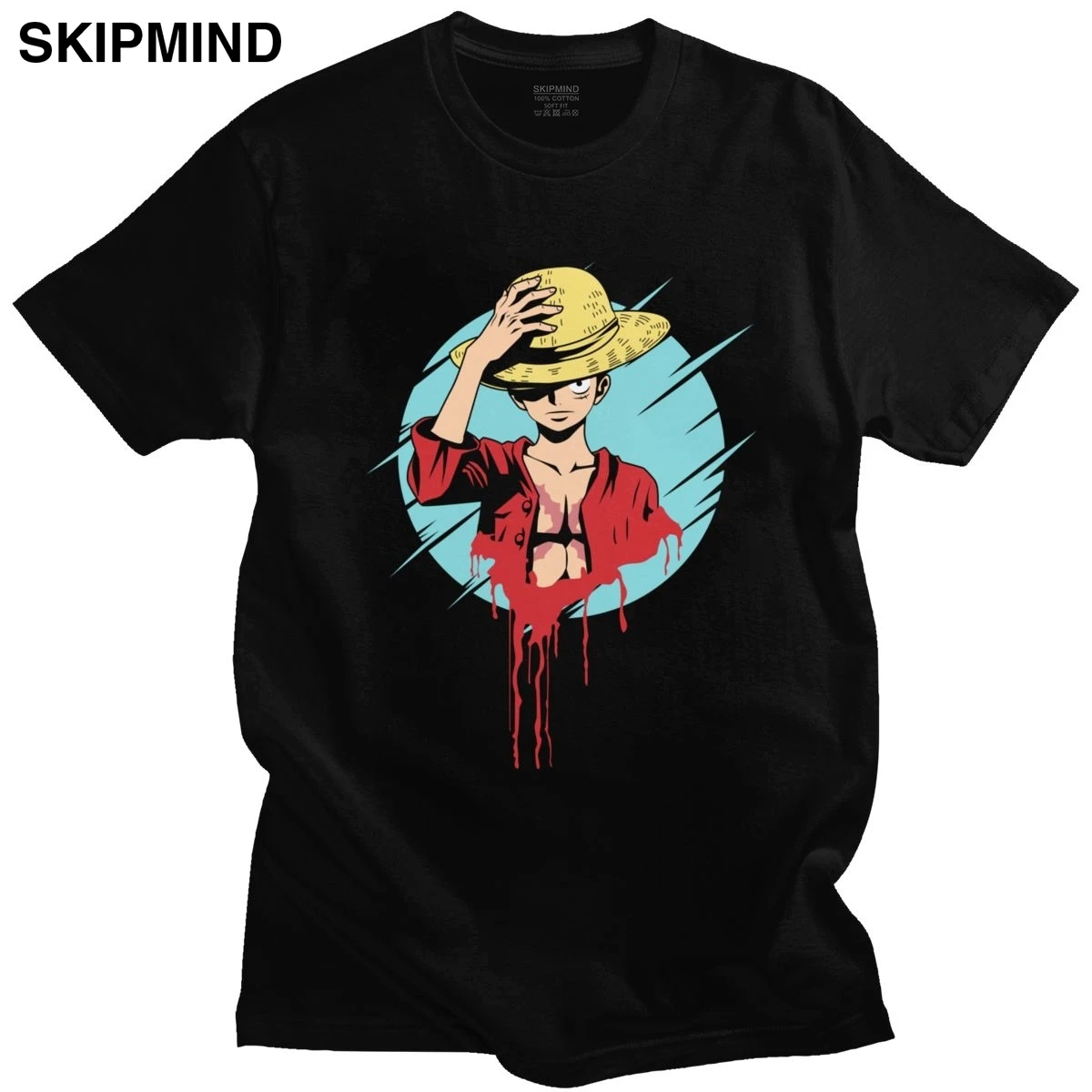 

Футболка Luffy цельный мужской, уличная одежда из мягкого хлопка, с круглым вырезом и коротким рукавом, модная тенниска в стиле хип-хоп с аниме,...