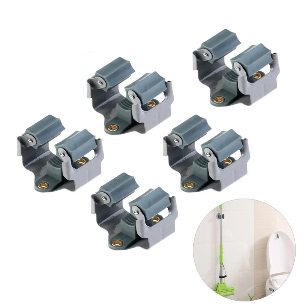 

10pcs Mop and Broom Holder Wall Mounted Garden Storage Rack (Grey)