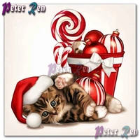 5d animal cat with christmas hat and gifts diamond embroidery square round painting diy mosaic cross stitch children gift