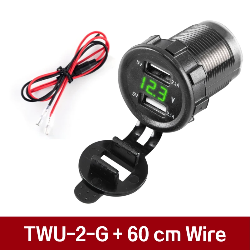 TWU-2-G and WIRE 12-24V 4.2A универсальный автомобильный двойной USB разъем порт дисплей напряжения водонепроницаемый мотоциклетные адаптер зарядное устройство комплект Штекер кабель - Название цвета: TWU-2-G and WIRE