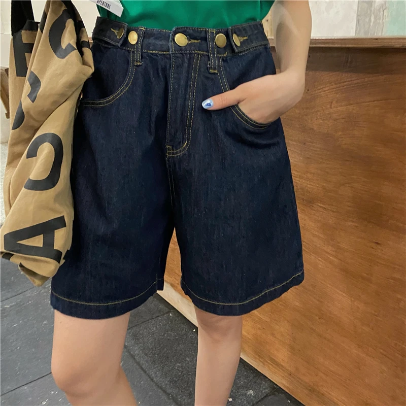 

Женские свободные джинсовые шорты SML с высокой талией, повседневные Летние дамские широкие шорты с регулируемой талией, джинсы для женщин (...