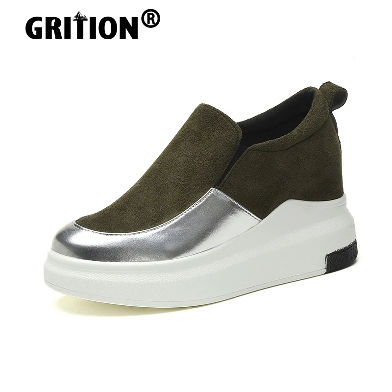 

GRITION Women Boots Casual Walking Shoes Slip-on Platform Heels Wedges Boots Internal Increase Height Flat Loafers Fashion New