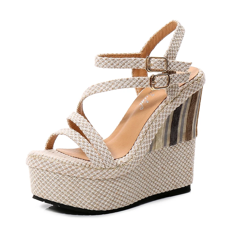 Женские босоножки на танкетке 16 см сандалии толстой подошве с открытым носком