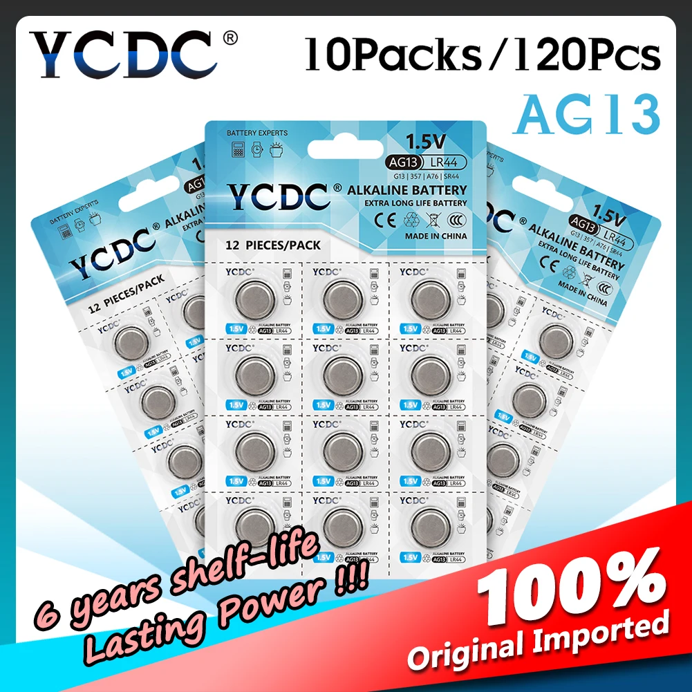 YCDC 120 шт. AG13 LR44 357A S76E G13 Кнопка монетные элементы оригинальные 1 5 В щелочные батареи