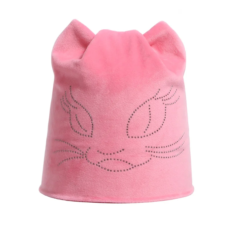 Женская однотонная шапка с милыми кошачьими ушками для девочек зимние осенние