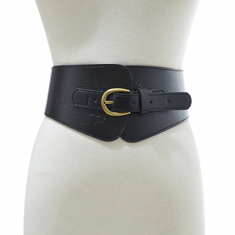 Luxury Ladies Wide Waist Pin Buckle Wide Belt Punk Style Rivet Pin Buckle Belt Designer PU Elastic Band Belts Cool Bg-1433