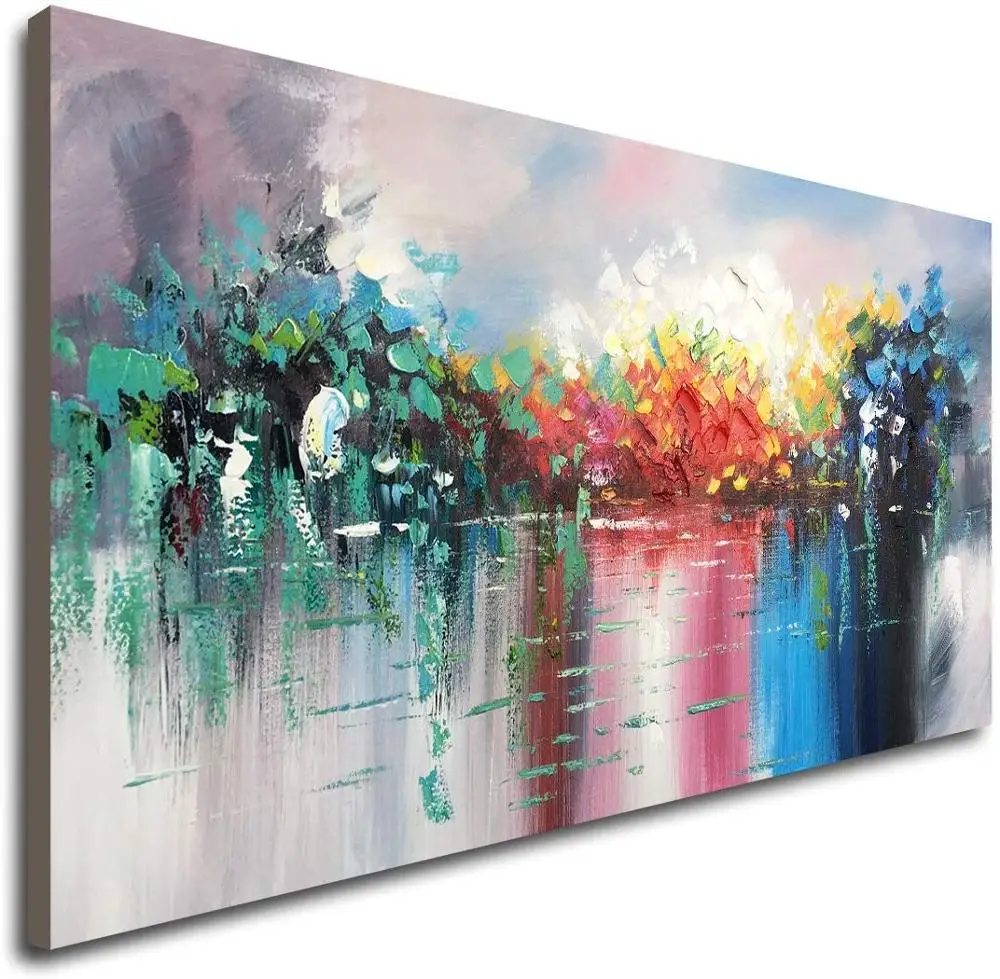 Ручная роспись 3D масляная картина, яркая картина дерева, абстрактные цветы, современный интерьерный декор.