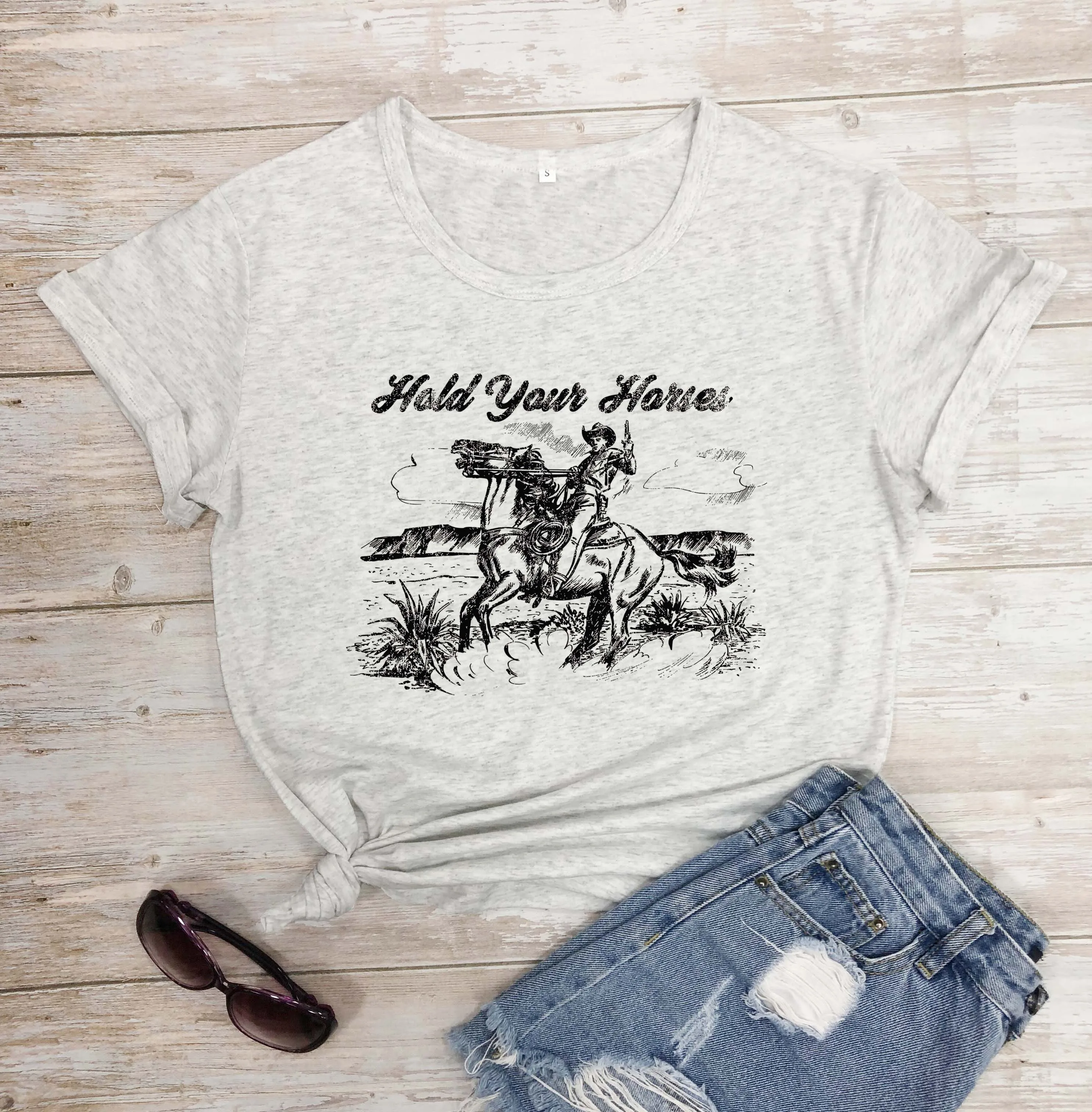 Футболка с надписью Hold Your Horse модная футболка в уличном стиле из чистого хлопка