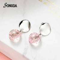 creative dried flowers assimetric earrings for women plant dry cherry blossoms glass ball pressed flower dangle earings jewelry