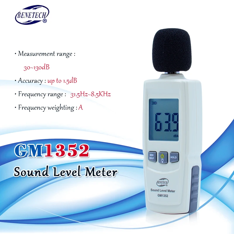 Цифровой шумомер BENETECH GM1352 измеритель уровня звука 30 130 дБ с ЖК экраном|digital sound level