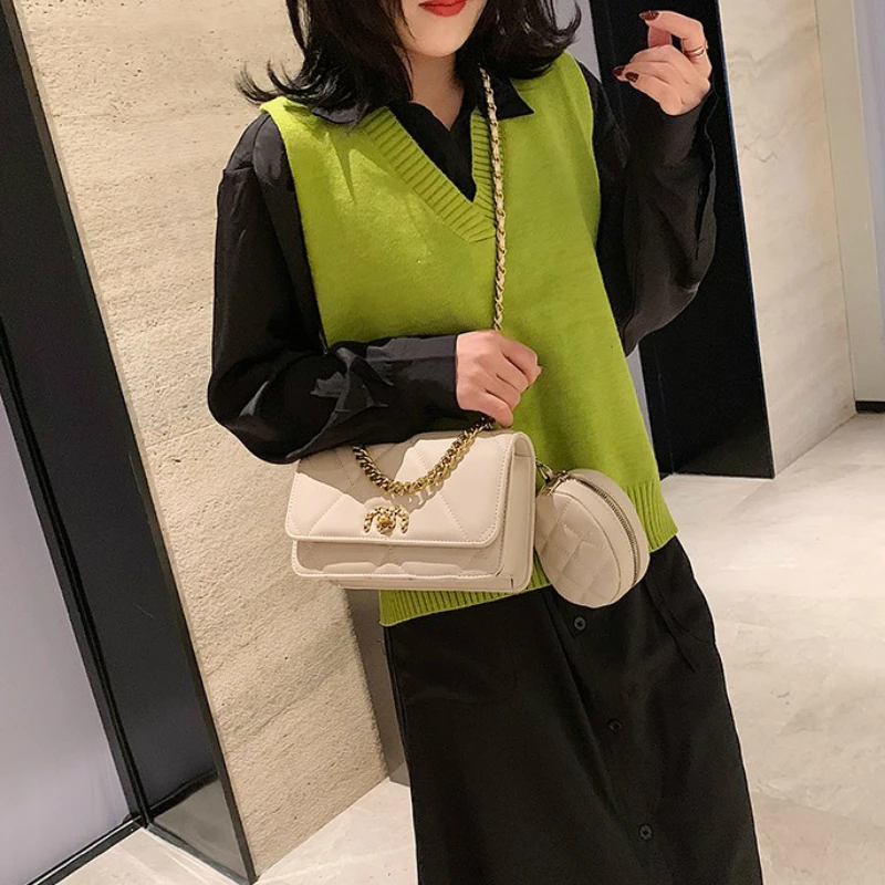 Одноцветные качественные кожаные сумки через плечо для женщин 2020 винтажная