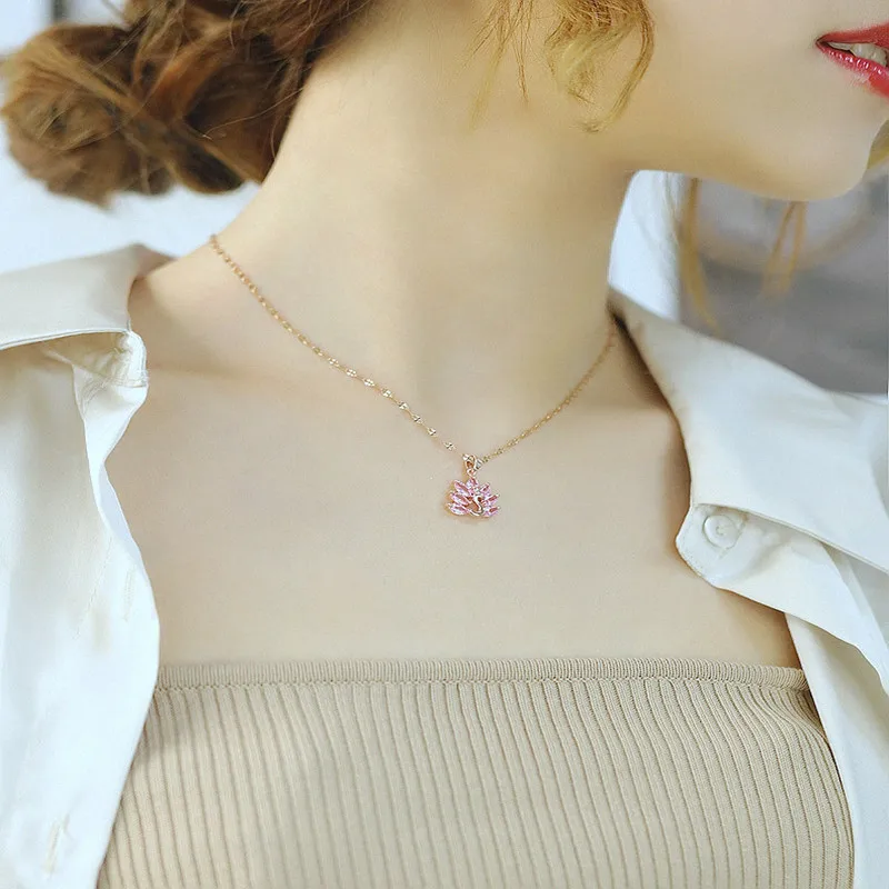 

Trends In Japan South Korean Fashion Wild Set Zircon Peacock Stainless Steel Necklace For Women 46CM Jewelry 2021 Trend