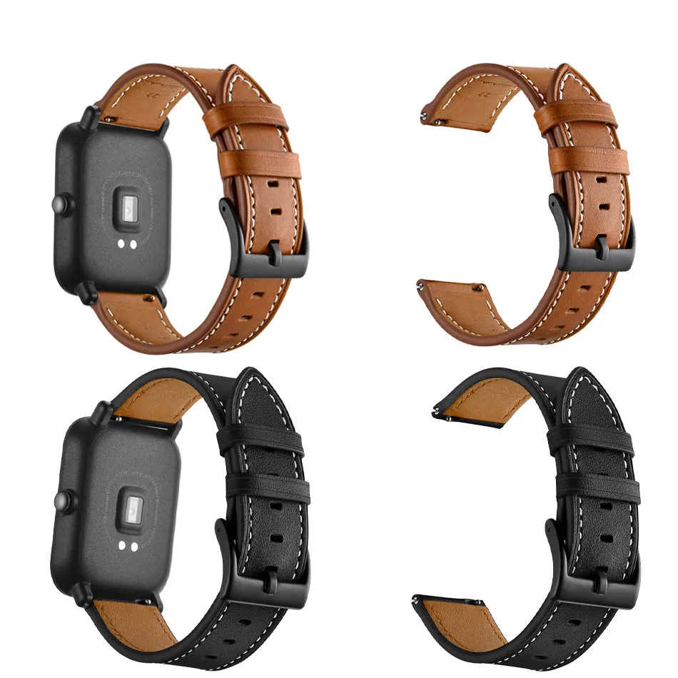 20 мм кожаный ремешок черная Пряжка для Xiaomi Huami Amazfit Bip BIT Lite Молодежные Смарт-часы носимые наручные браслет ремешок для часов