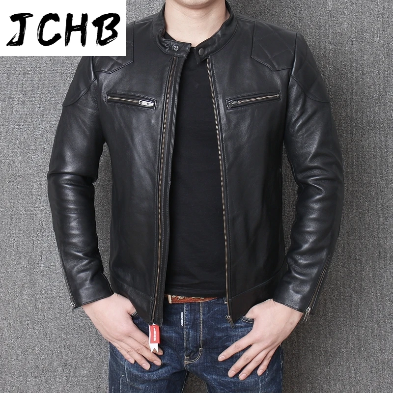 

2021 JCHB New Leather Coat 100% Sheepskin Style of Moto&Biker Pluse Size Jacket Long Sleeve Cotton Liner Warm MYP