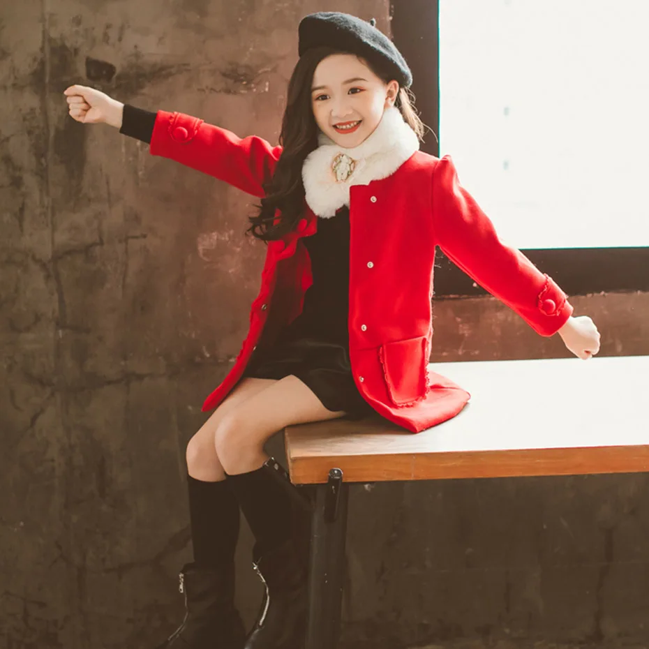 Куртка для девочек однотонная шерстяная верхняя одежда детская кружевная куртка