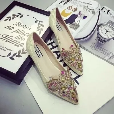 

Casual Woman Shoe Round Toe Female Footwear Pearl Decorateion Modis Elegant Crystal Pointed Toe Dress Beading 2021 New Elegant