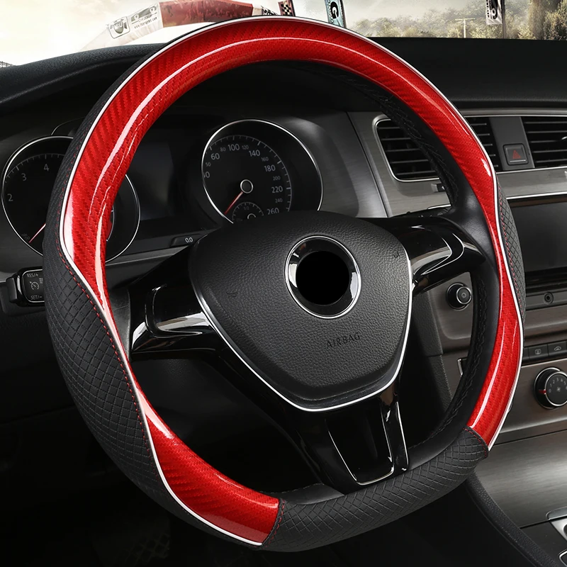 Красный D-образный чехол на руль из углеродного волокна для VW GOLF 7 POLO JATTA Suzuki Swift Nissan Rogue - Название цвета: Красный