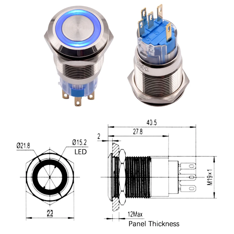 Антивандальный металлический кнопочный переключатель из нержавеющей стали 1NO1NC