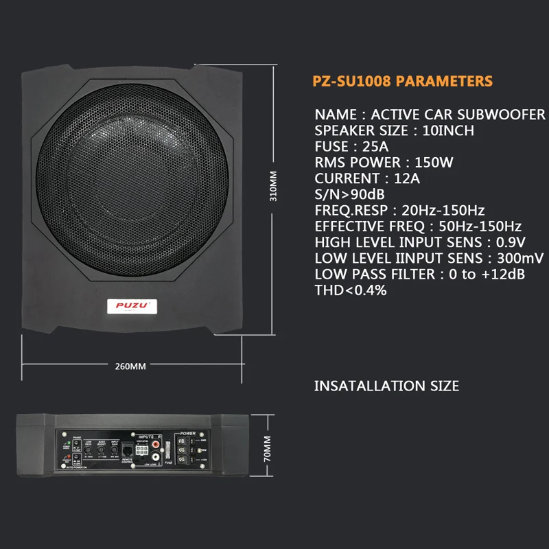 Universal Cast Aluminum Fuselage Slim 10 Inch 600W Under Seat Car Active Subwoofer Bass Amplifier Speaker for Cars Vehicle | Автомобили и