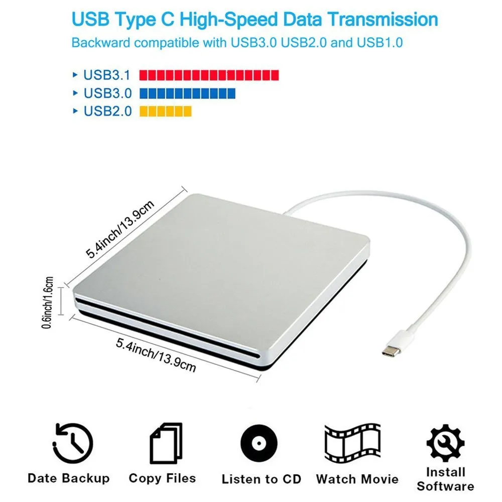 YiYaYo Тип C USB 3,0 DVD привод DVD RW горелка Писатель Rewriter CD rom ридер плеер Внешний привод для портативных ПК Windows Mac OS