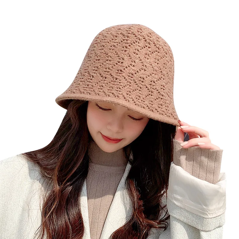 

Sparsil Woman Winter Knitted Double-sided Bucket Hats New Outdoor Warmth Wool Knitting Panama Caps Female Brimless Fisherman Hat