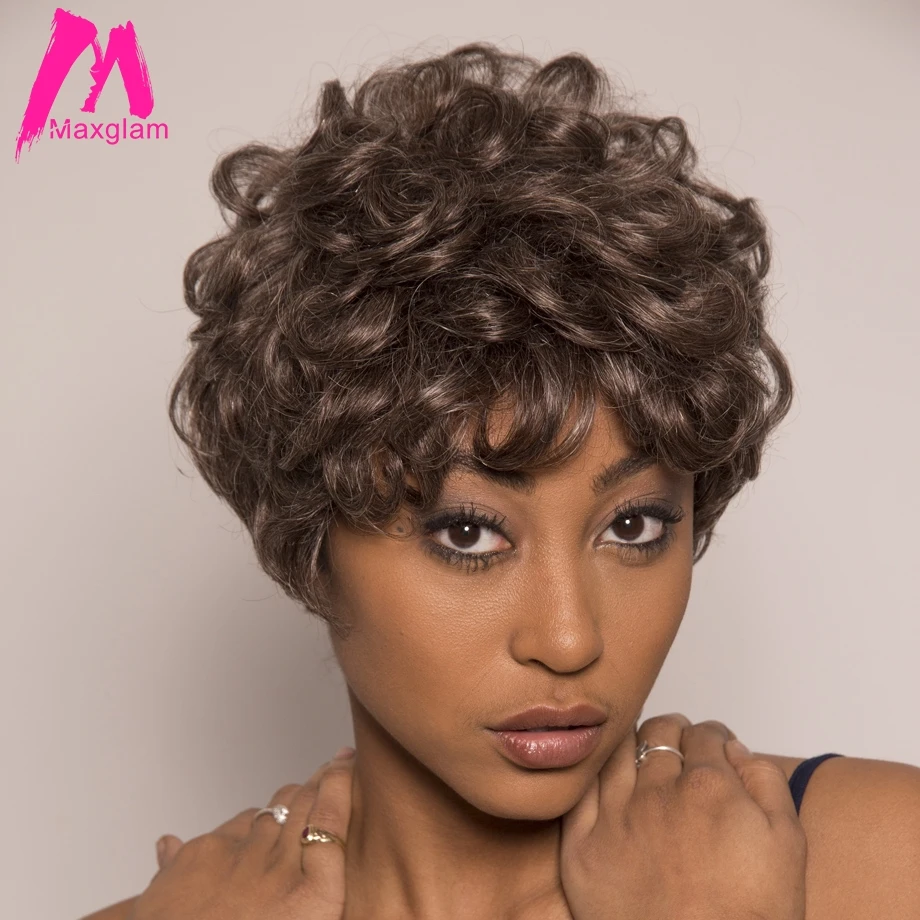 Парик Pixie Cut кудрявые человеческие волосы парики из бразильских коротких бобов #44