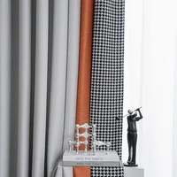 Houndstooth Curtains for Living Dining Room Bedroom Beige Orange Stitching Modern Minimalist Light Luxury Nordic   Curtains