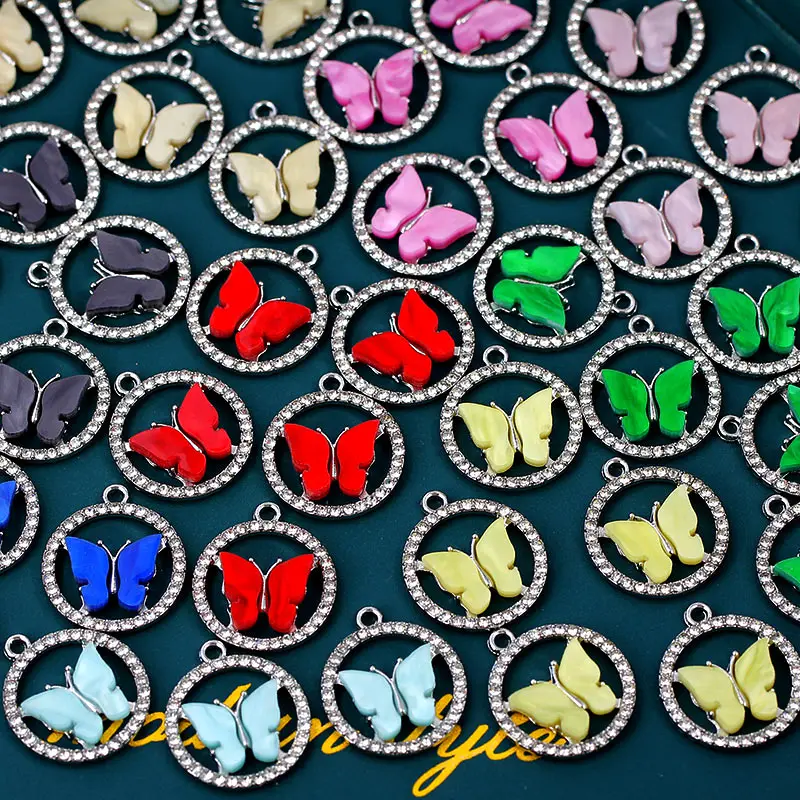 

Серебряный Цвет 20X20mm круглый со стразами Стразы рамка Цвет Фул акриловые очаровательные браслеты бабочки кулон 10 шт./компл. "сделай сам" для изготовления фурнитура для сережек