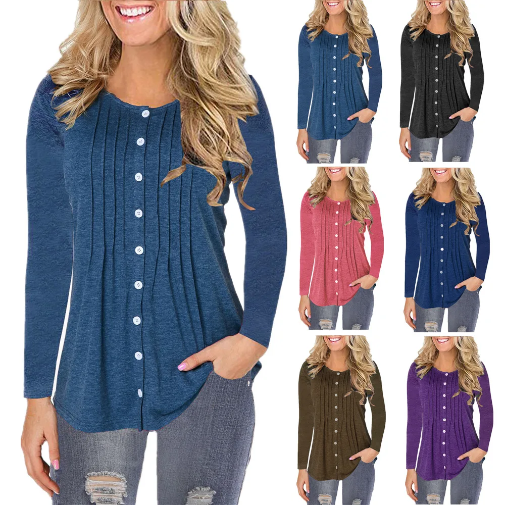 Осень и зима 2019 женская Европейская американская футболка с круглым вырезом