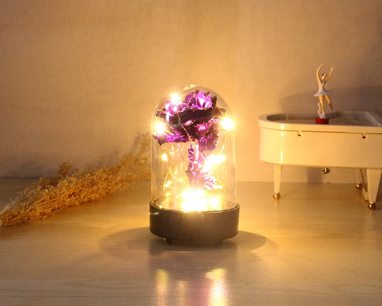 S Pink Rose Light Лидер продаж, красивая и чудовищная Роза из золотой фольги, светодиодный светильник, искусственные цветы в стеклянном куполе, вечерние украшения, подарок для девочек - Цвет: S Pink Rose Light