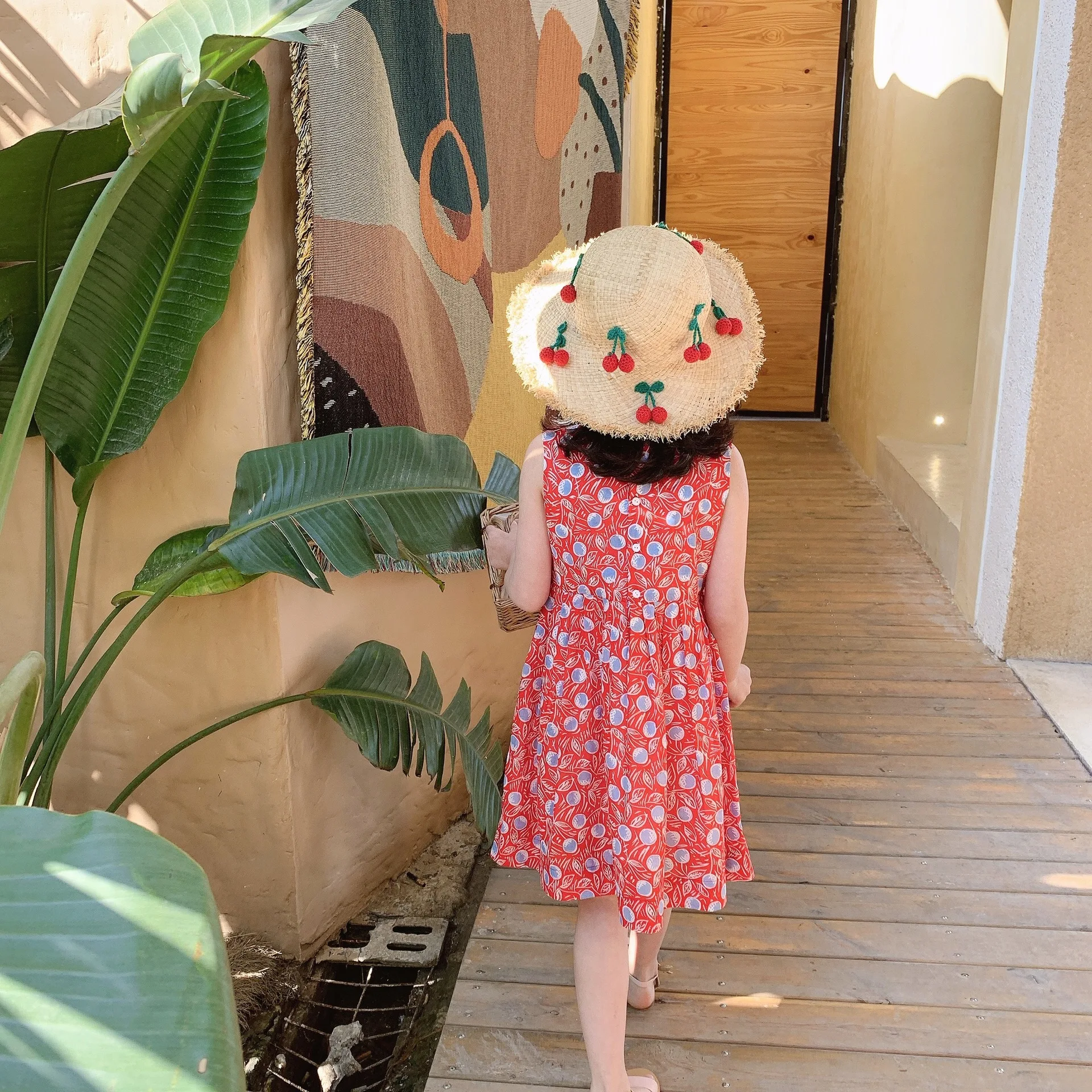 

baby girls dresses Red cherry pattern printed sleeveless vest dress cotton comfortable summer dress for girls