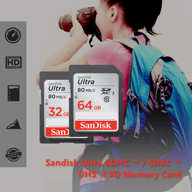 Карта памяти SanDisk sd-карта 128 Гб 64 ГБ 32 16 класс 10 SD SDHC SDXC высокоскоростная карта C10 80