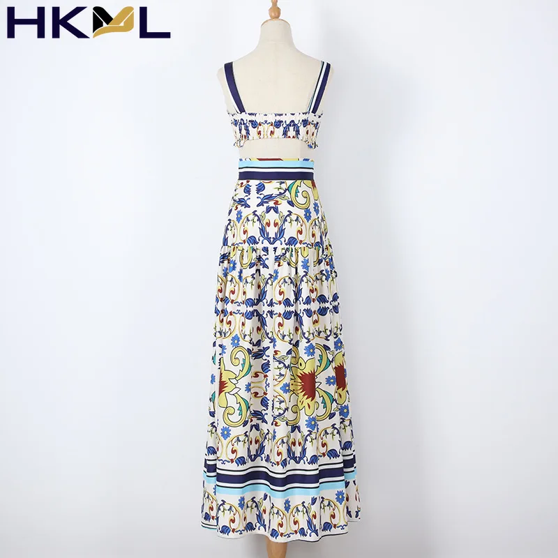 

Women Skirt Sets Floral Print Spaghetti Strap Cropped Tops & Boho Long Half Skirt 2021 Vintage Holiday Two Piece