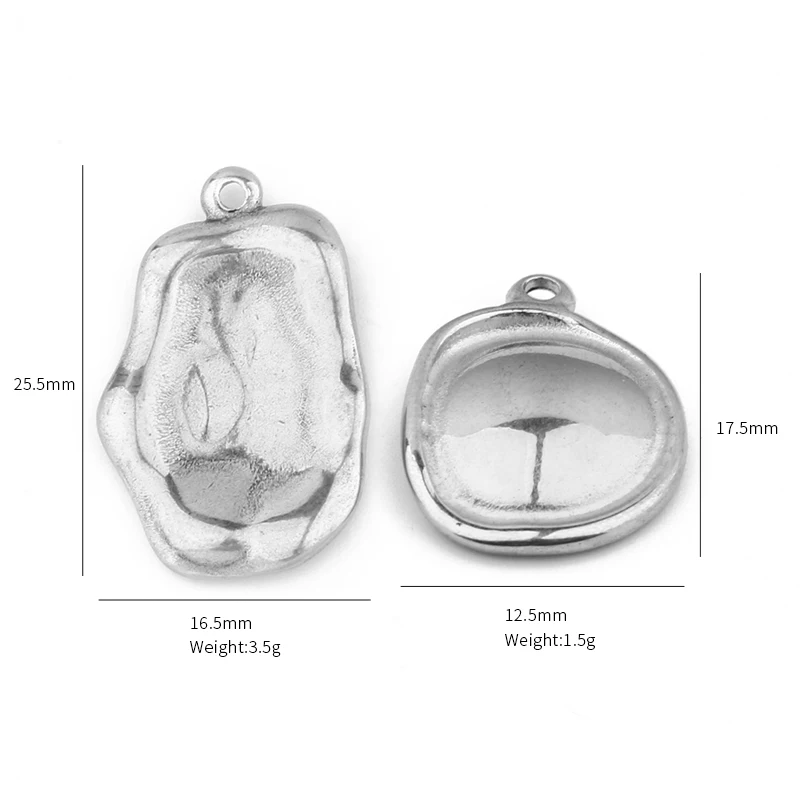 2Pcs 12-16mm Stainless Steel Necklace Pendant Accessories Irregular And Spherical Surface Two Pendants For Jewelry Making