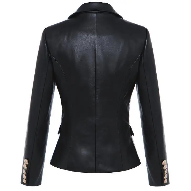 2020 роскошная кожаная женская двубортная Высококачественная винтажная