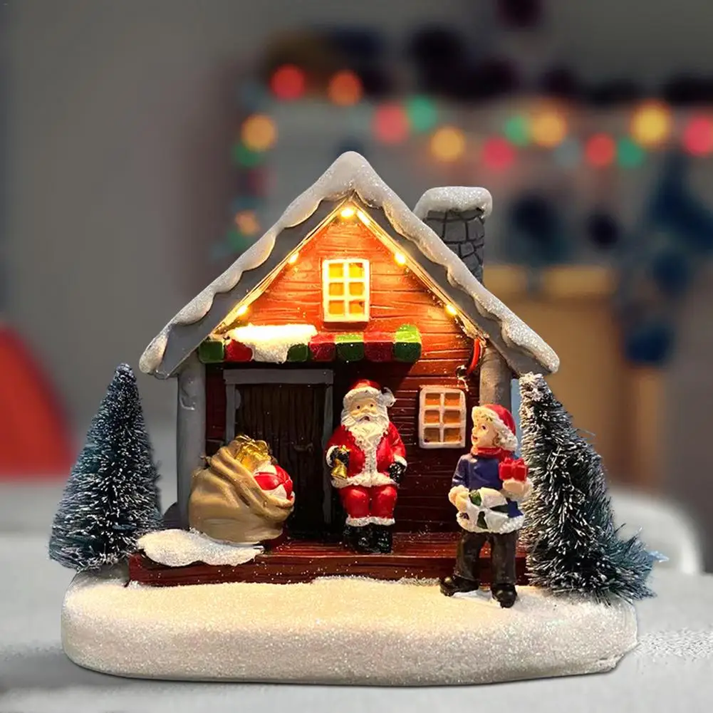 

Luminous Christmas Village House Resin Craft Christmas Snow Scene Village House Winter Ornament For Home Bedroom Desktop Decor