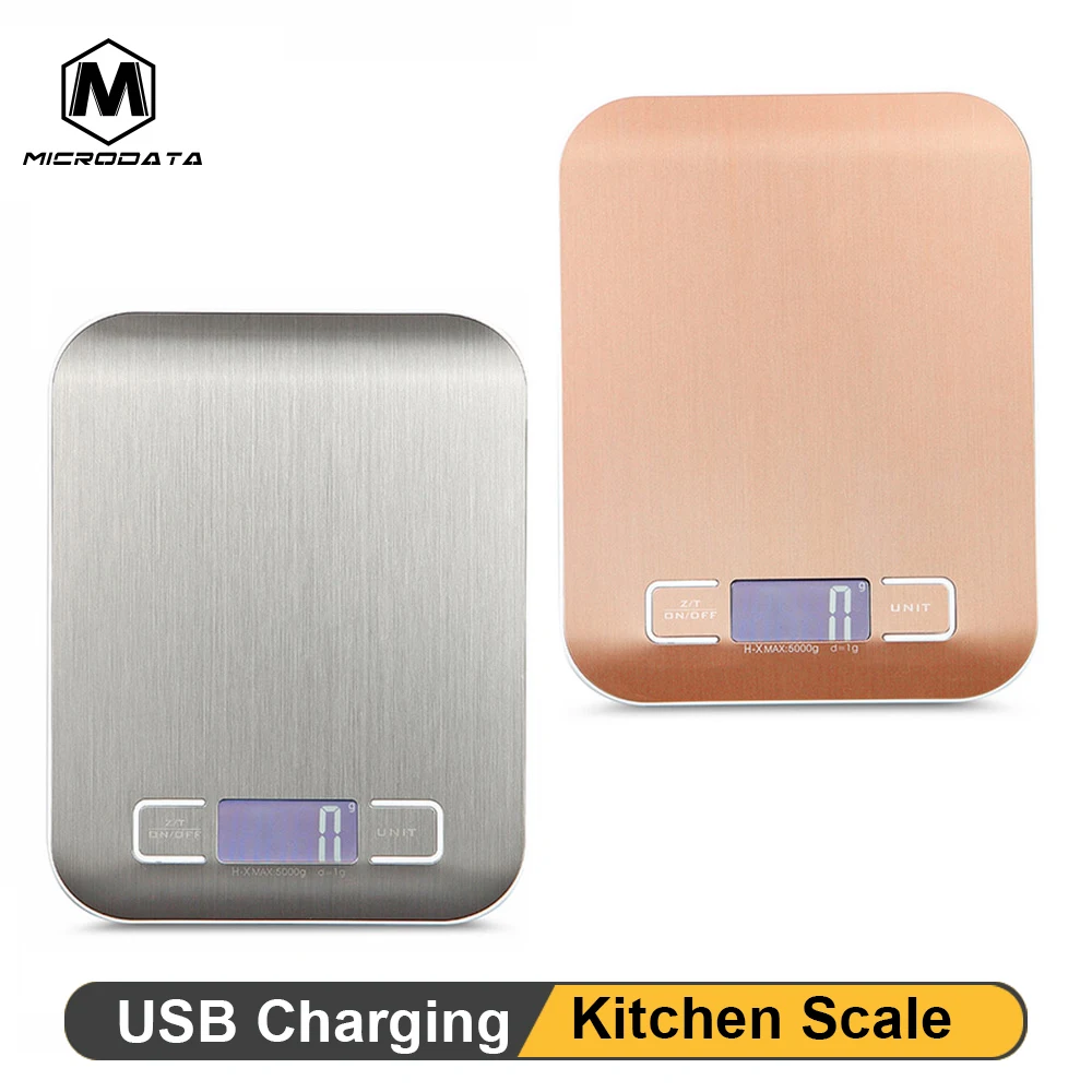 

MicroData Kitchen Scale 5kg/1g Stainless Steel Weighing Scale Food Diet Balance Measuring Tool LCD Electronic Scale USB Charging