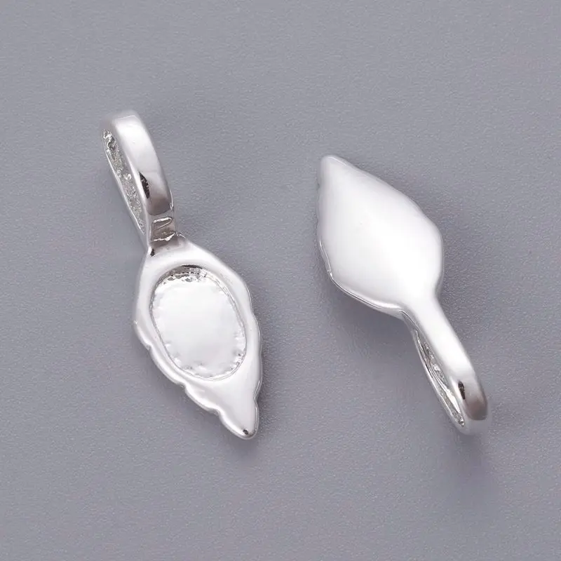 

200pcs Leaf Shape Brass Glue-on Flat Pad Bails for Jewelry Making DIY Bracelet Necklace Silver Color 24x8.5x2mm Hole: 4.5mm