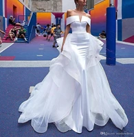 vestido de noiva elegant white satin mermaid wedding dresses 2019 off shoulders bridal gowns with detachable overskirts