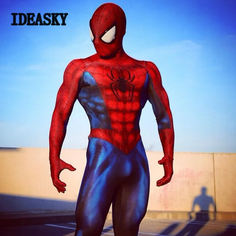 Красный черный потрясающий костюм Человека паука из спандекса для взрослых