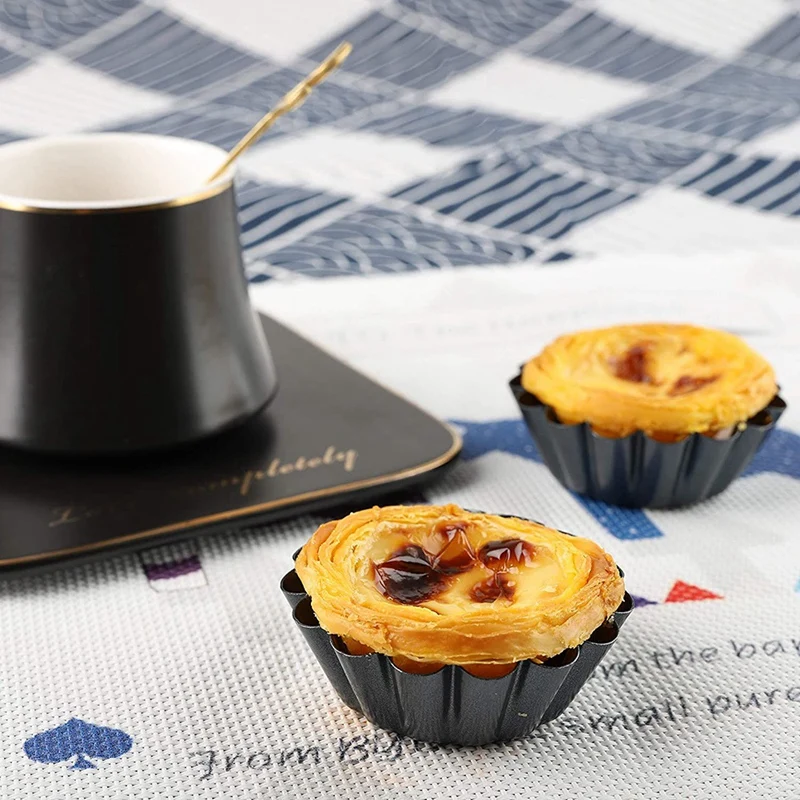 

16Pcs Egg Tart Molds Set of 16 Carbon Steel Mini Tart Pan Cookie Mold Baking Tool