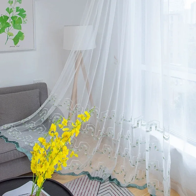 Китайские тюлевые занавески с геометрическим рисунком серая прозрачная ткань
