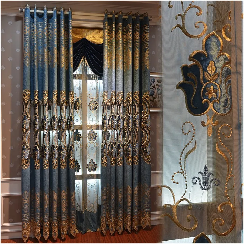 Синель жаккард Европейский роскошный золотой проволоки вышивка шторы на окна