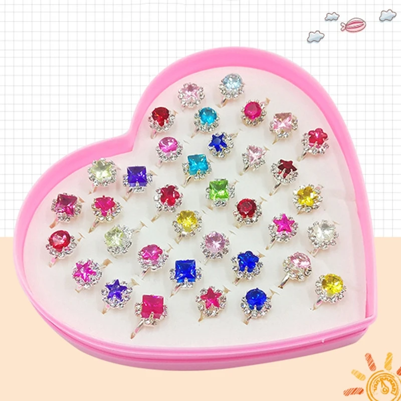 

12/36 Pcs/box Adjustable Alloy Baby Girl Rings with Heart Shaped Showcase