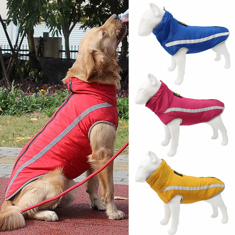 

Непродуваемая Водонепроницаемая пуховая куртка для больших собак среднего и крупного размера, зимняя одежда для домашних питомцев, одежда для золотистого ретривера, бульдога