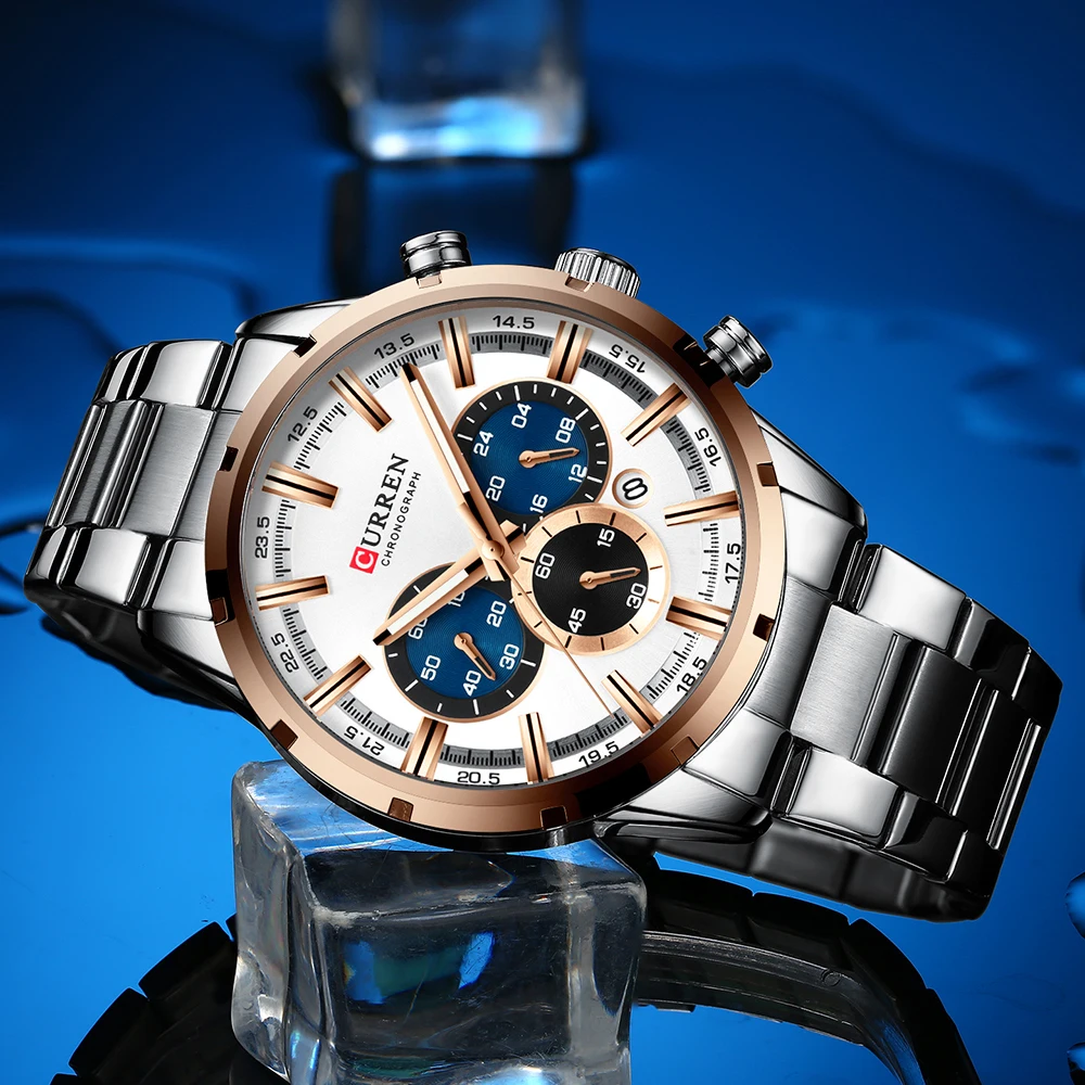 

New Fashion Mens Watches With Stainless Steel Top Brand Luxury Sports Chronograph Quartz Watch Men Relogio Masculino