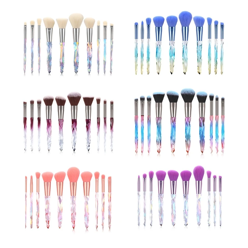 Crystal Makeup Brushes Set,10xProfessional Brush Kit with Soft Bristle Blush Concealer Eyeshadow Eyeliner Brush for Girl